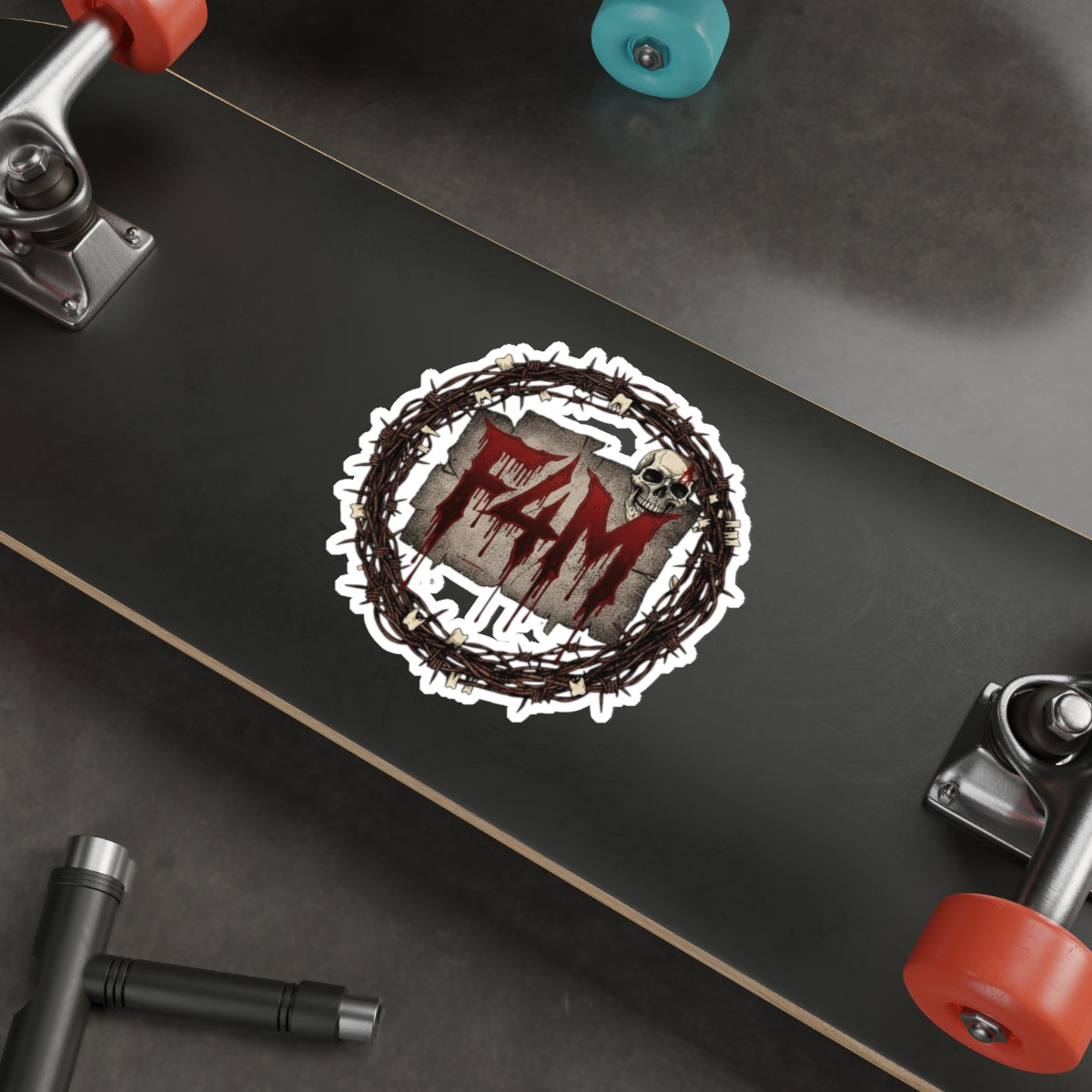 F4M Horror Skull Die-Cut Sticker — Gothic Crown of Thorns Band/Skater Decal