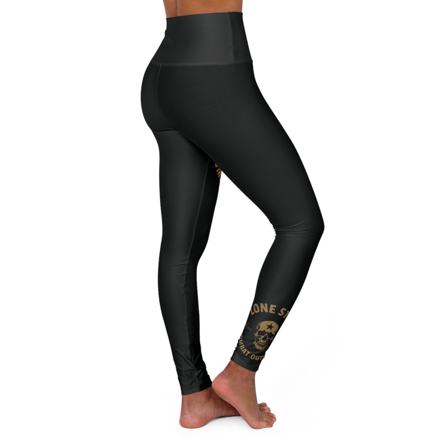 High-Waist Yoga Leggings — Black Gold 'Lone Star Combat' Athletic Tights