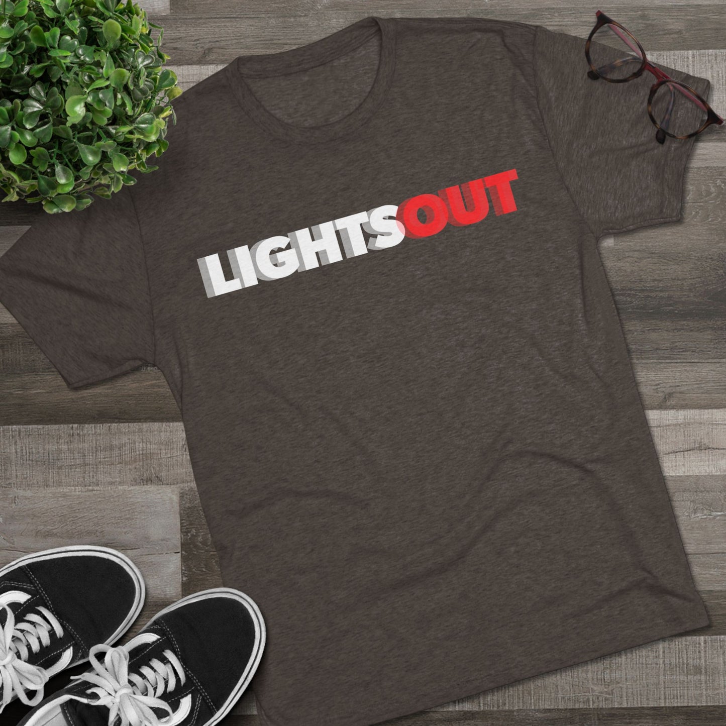 Lights Out Crew Tee (Seeing Double) — Retro Bold Logo T-Shirt