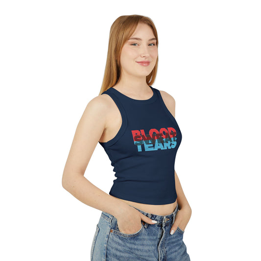 Blood Sweat & Tears Racer Tank Top — Retro Drip Graphic Crop Tank