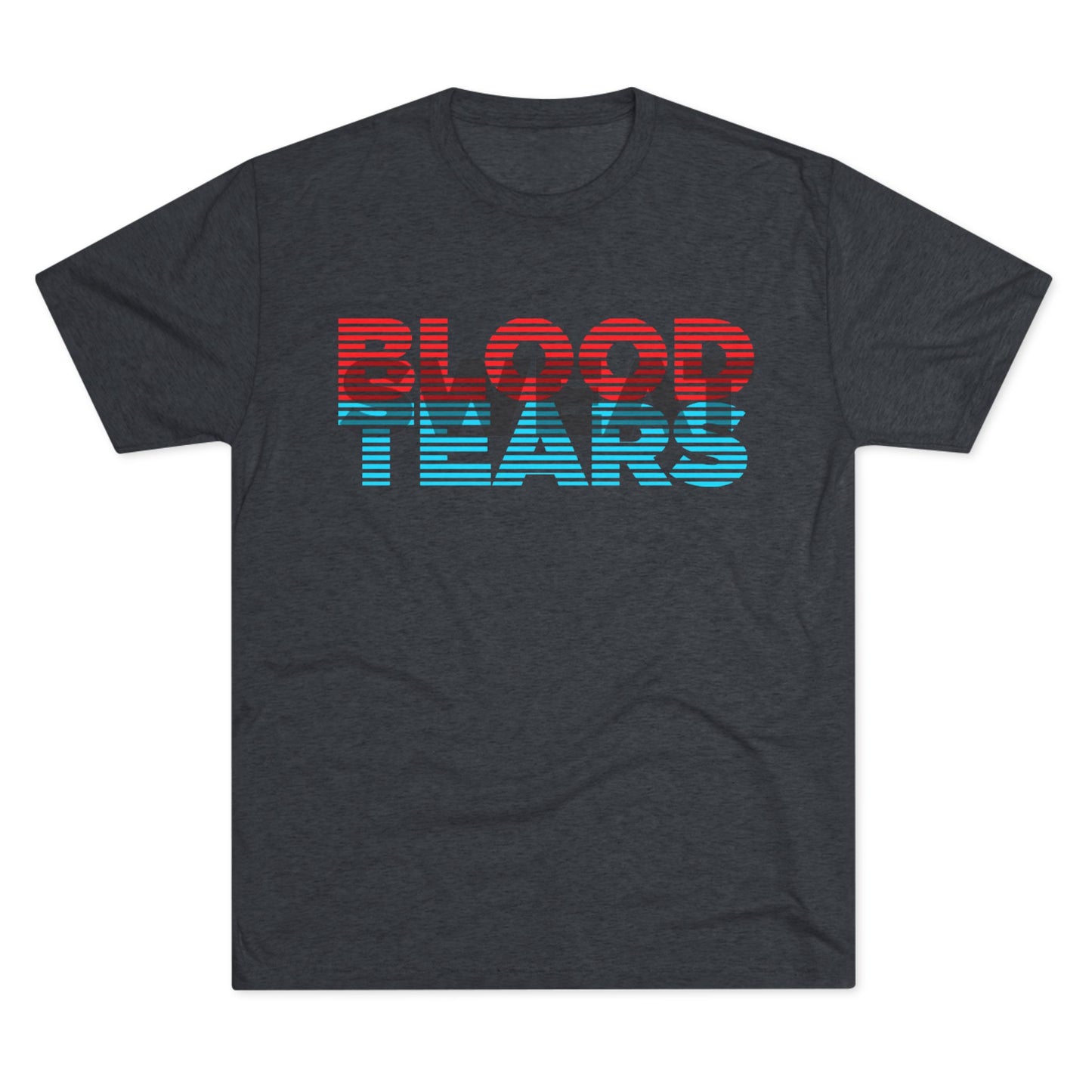 Blood Sweat & Tears Graphic Tee — Retro Red & Blue Striped Band Shirt
