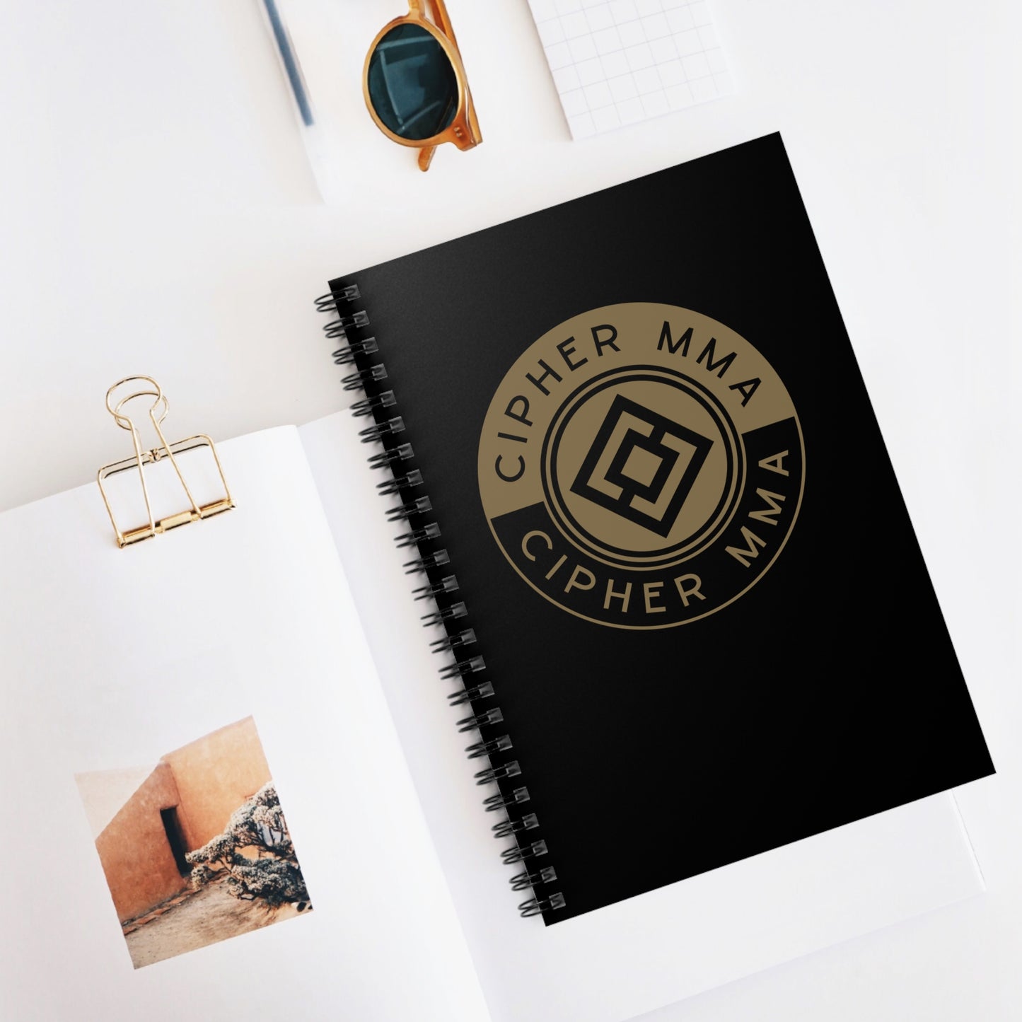 Cipher MMA Spiral Notebook — Black Ruled Journal with Gold Logo