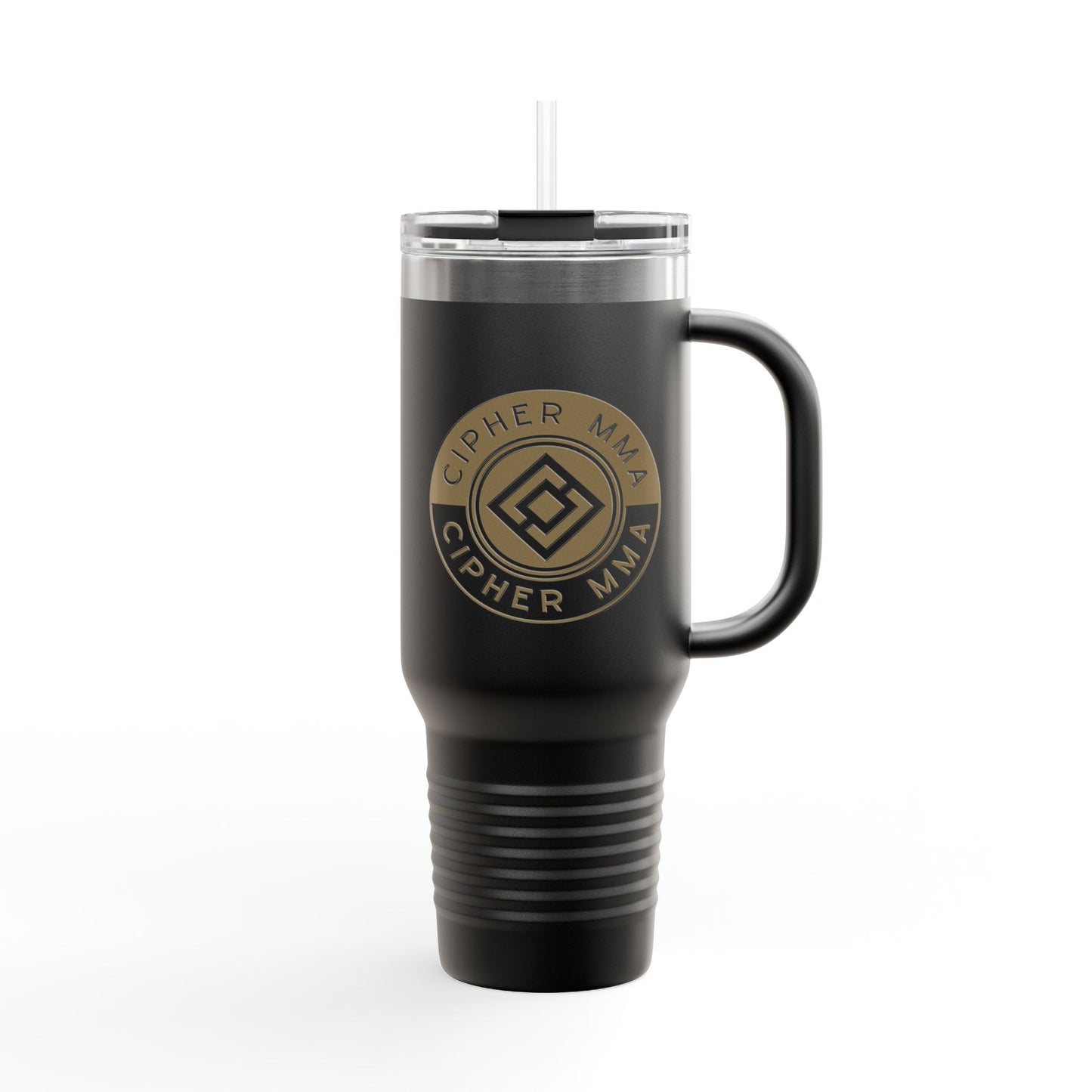 Cipher MMA 40oz Insulated Travel Mug — Large Stainless Steel Tumbler with Handle & Straw