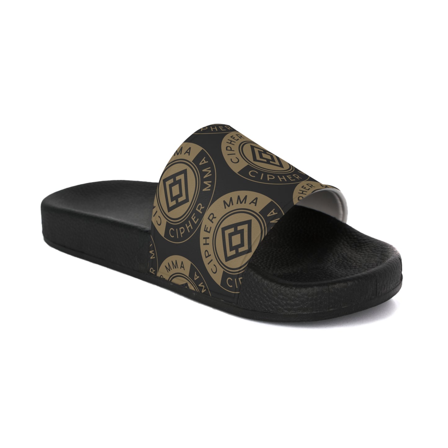 Cipher MMA Logo Slide Sandals — Men's Black Athletic Pool & Gym Slides
