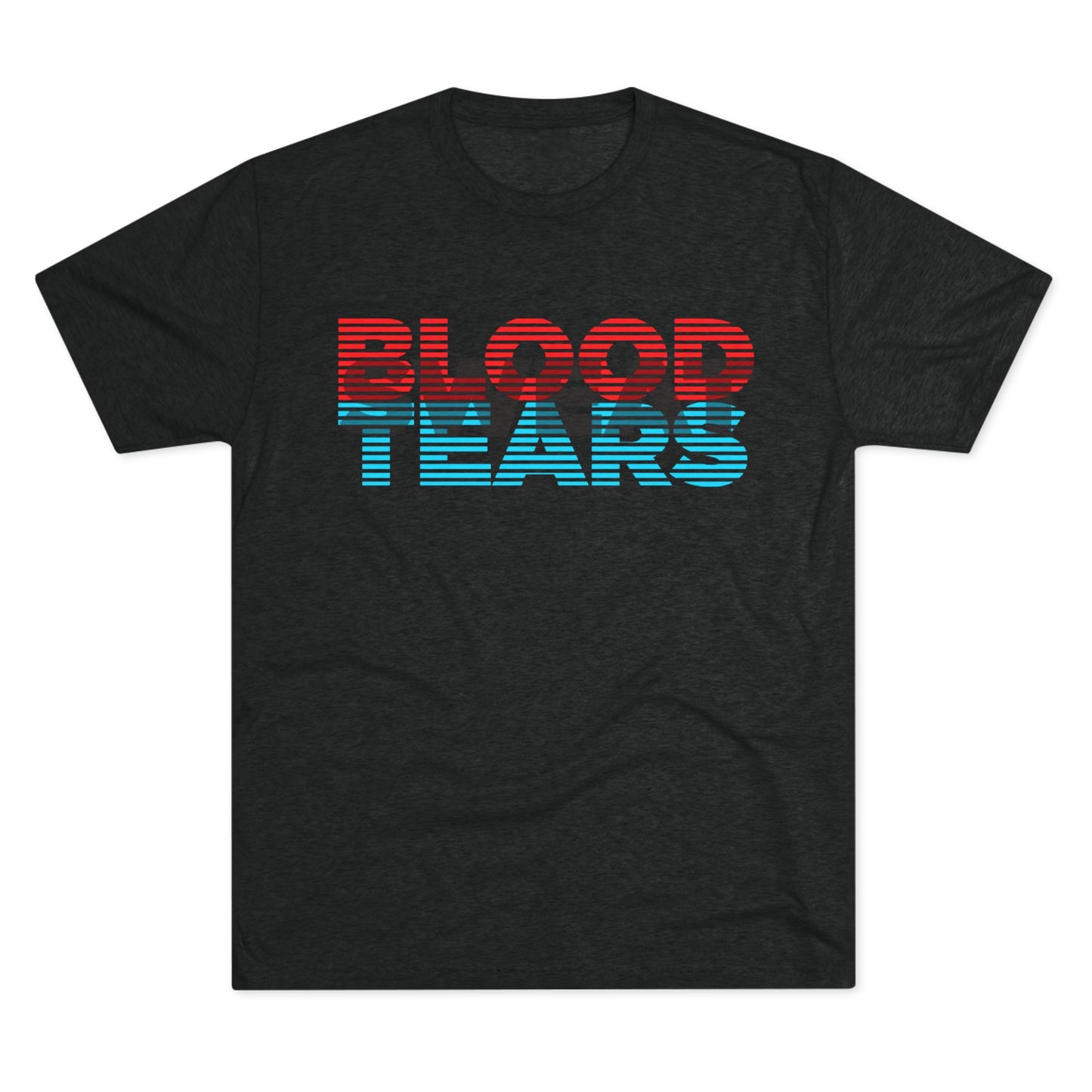 Blood Sweat & Tears Graphic Tee — Retro Red & Blue Striped Band Shirt
