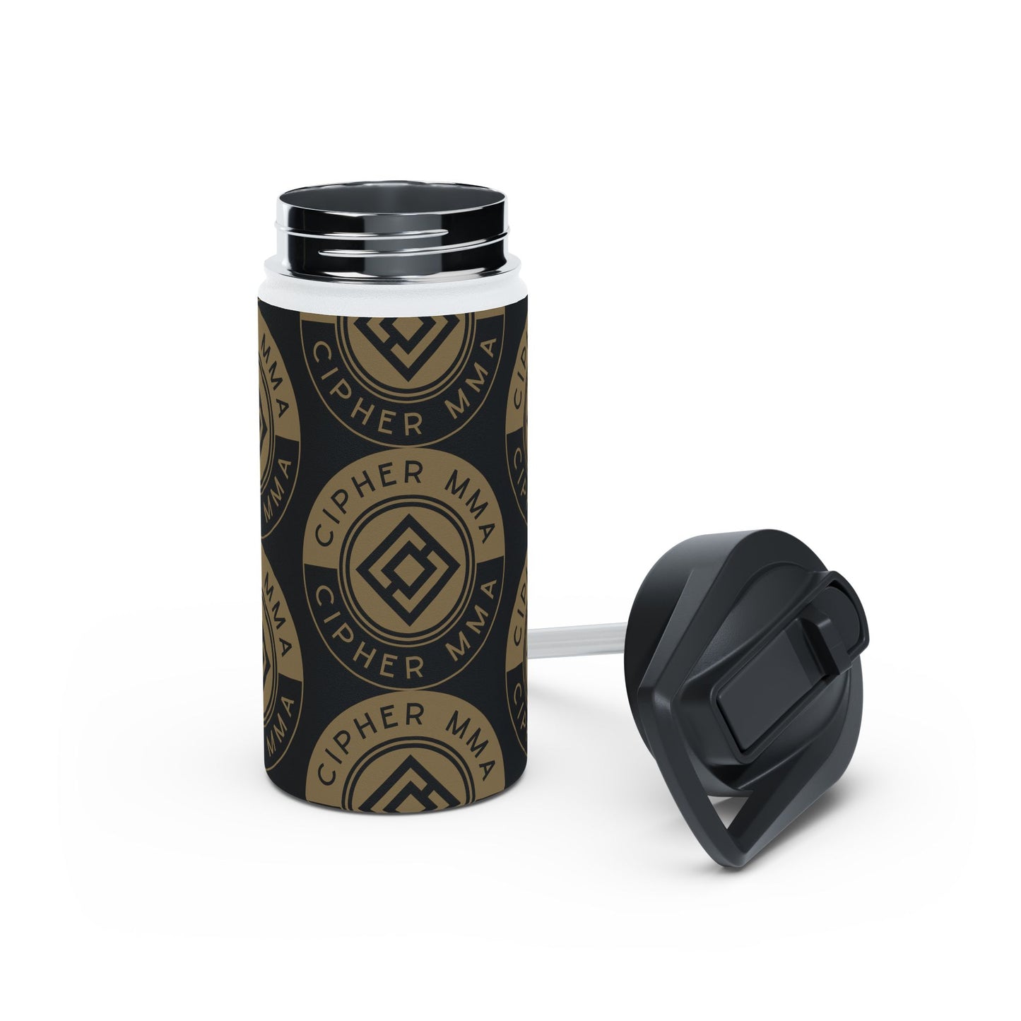 Cipher MMA Stainless Steel Water Bottle — Insulated Sports Bottle with Logo Pattern