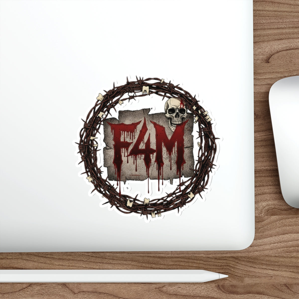 F4M Horror Skull Die-Cut Sticker — Gothic Crown of Thorns Band/Skater Decal