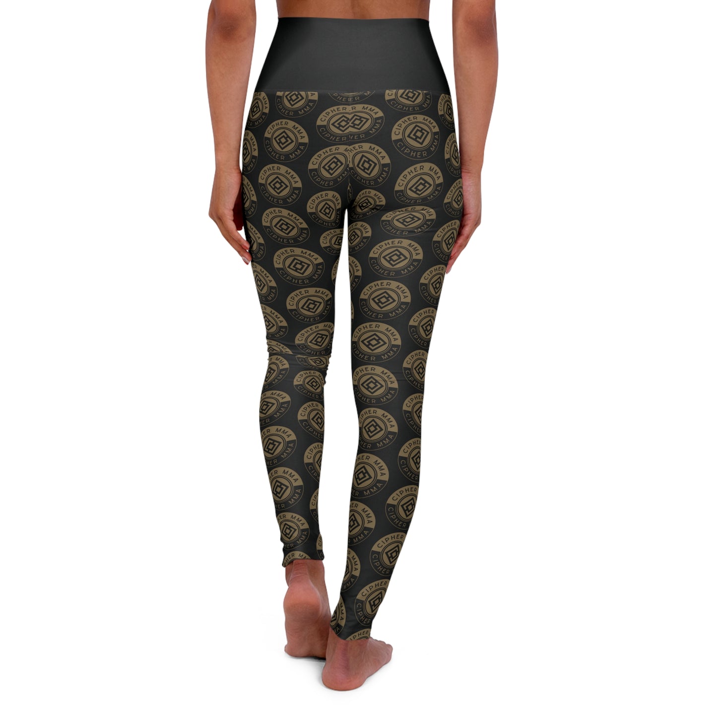 High-Waist Yoga Leggings — Gold Cipher Print (AOP)