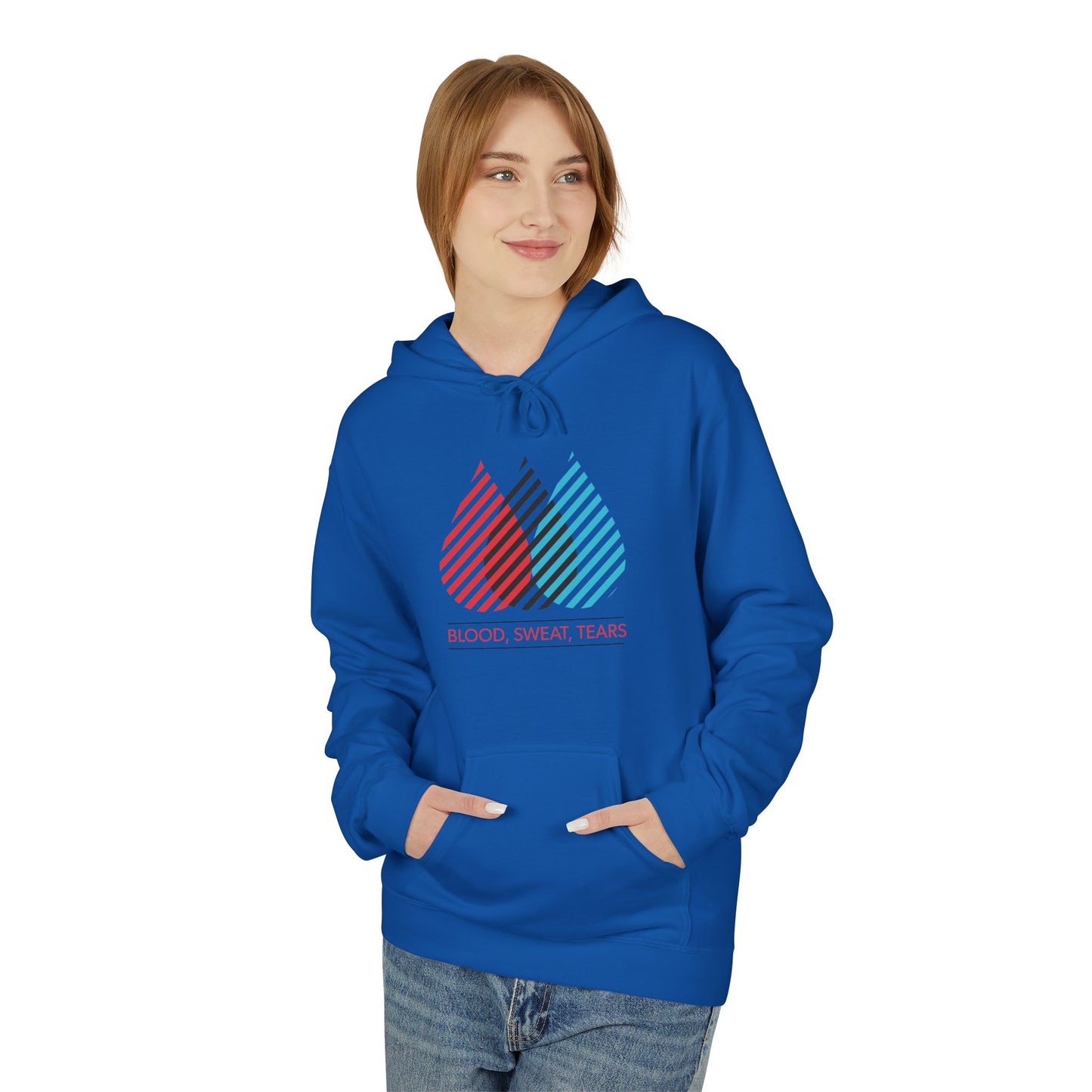 Blood Sweat Tears Graphic Hoodie — Retro Striped Droplet Design