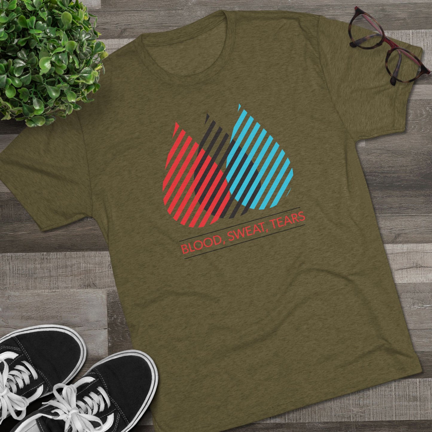 Blood, Sweat, Tears Crew Tee — Retro Striped Drops Graphic T-Shirt