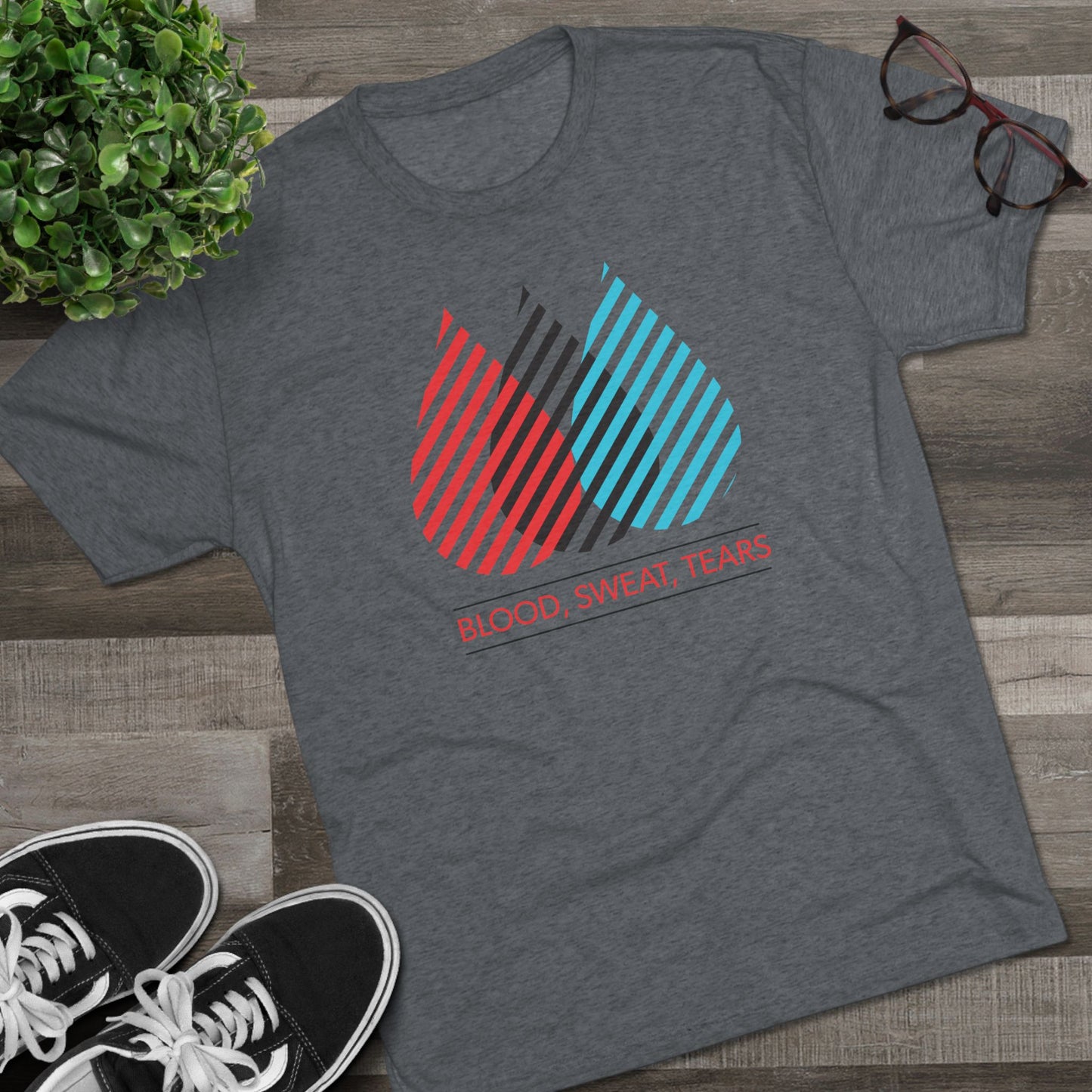 Blood, Sweat, Tears Crew Tee — Retro Striped Drops Graphic T-Shirt