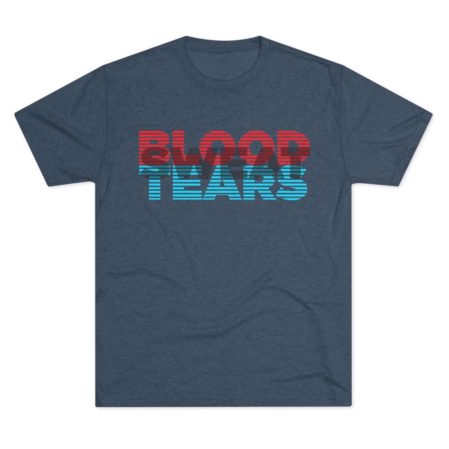 Blood Sweat & Tears Graphic Tee — Retro Red & Blue Striped Band Shirt