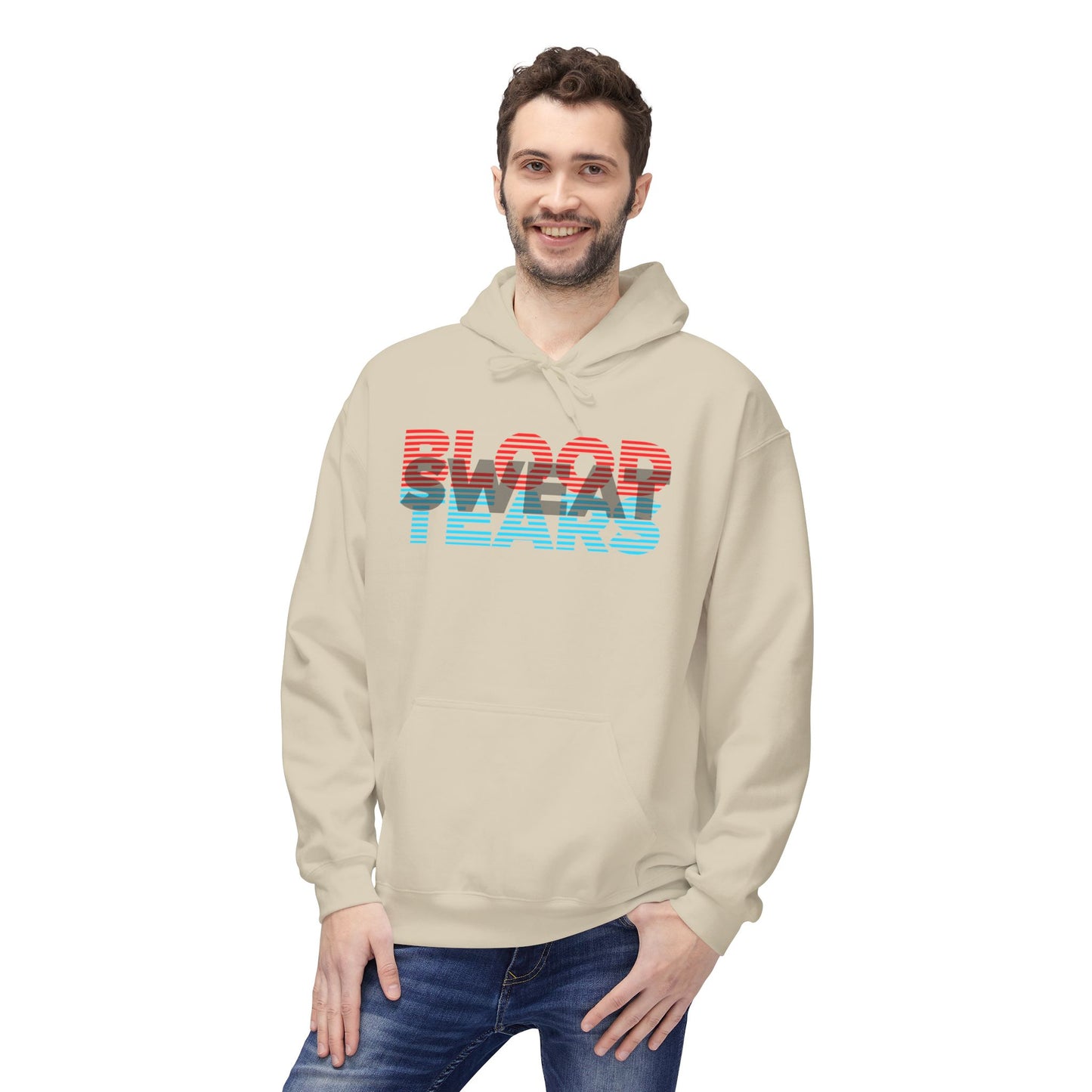 Blood, Sweat, & Tears Retro Surf Hoodie — Vintage 3D Stripe Graphic Hoodie