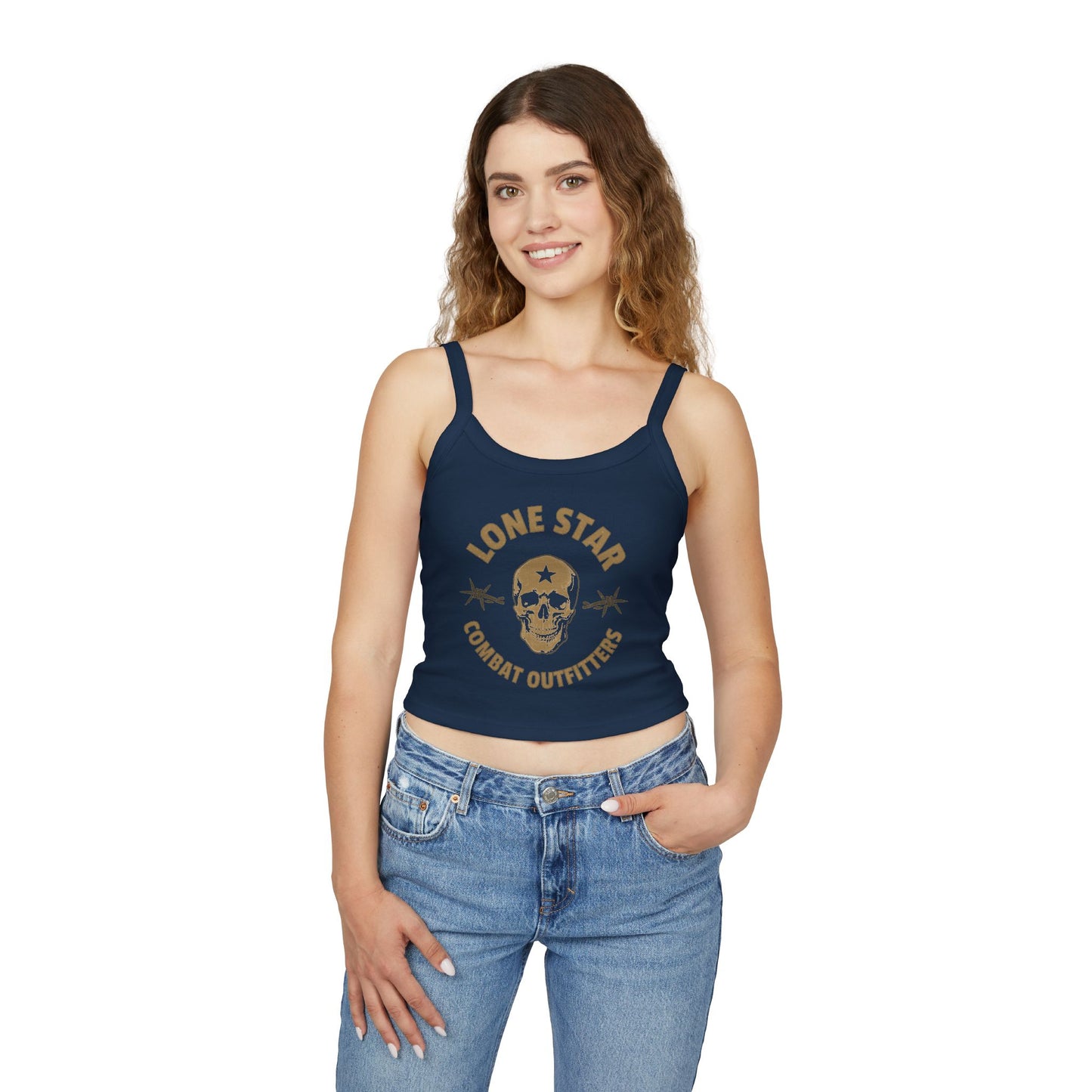 Skull Lone Star Crop Tank — Women's Spaghetti Strap Tank Top