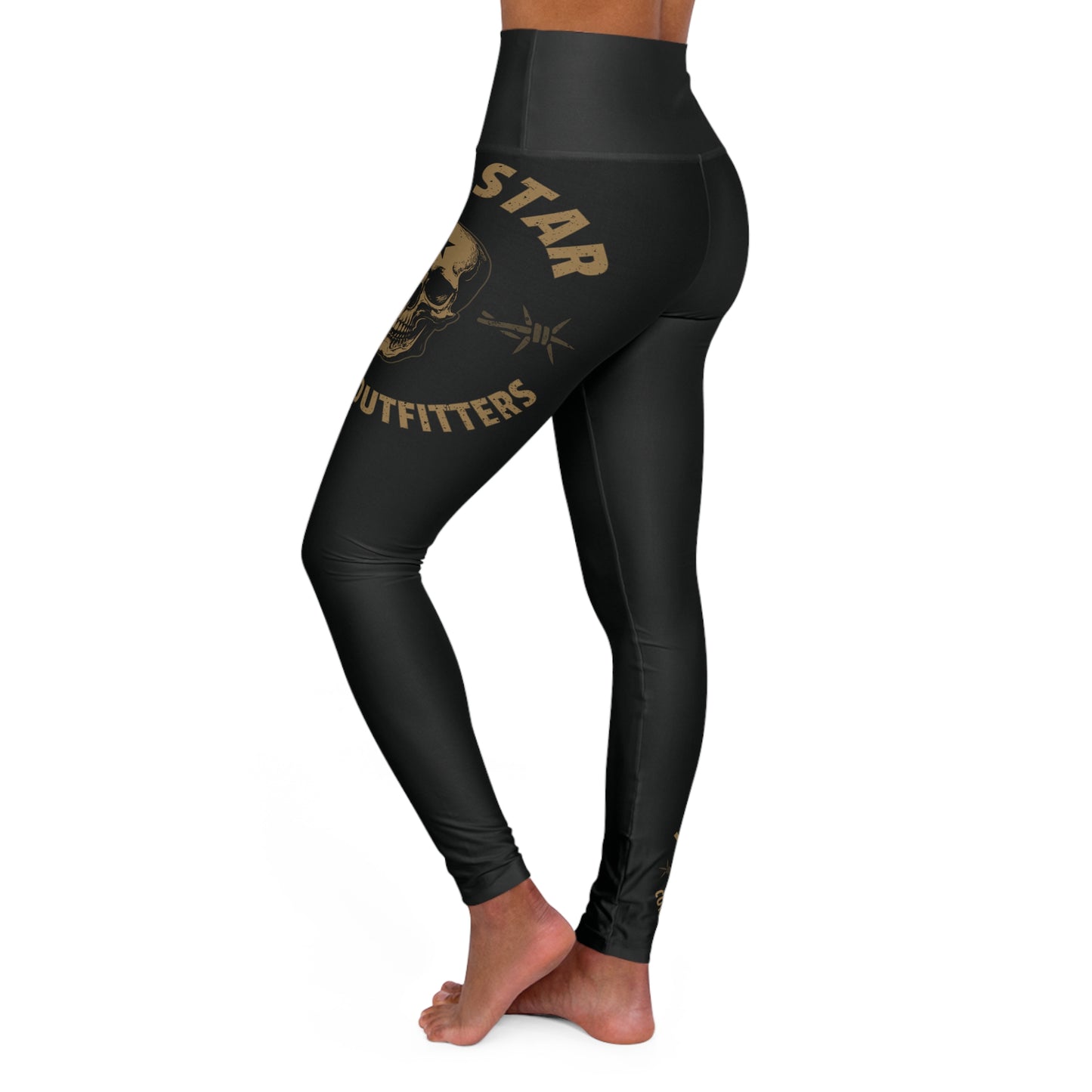 High-Waist Yoga Leggings — Black Gold 'Lone Star Combat' Athletic Tights