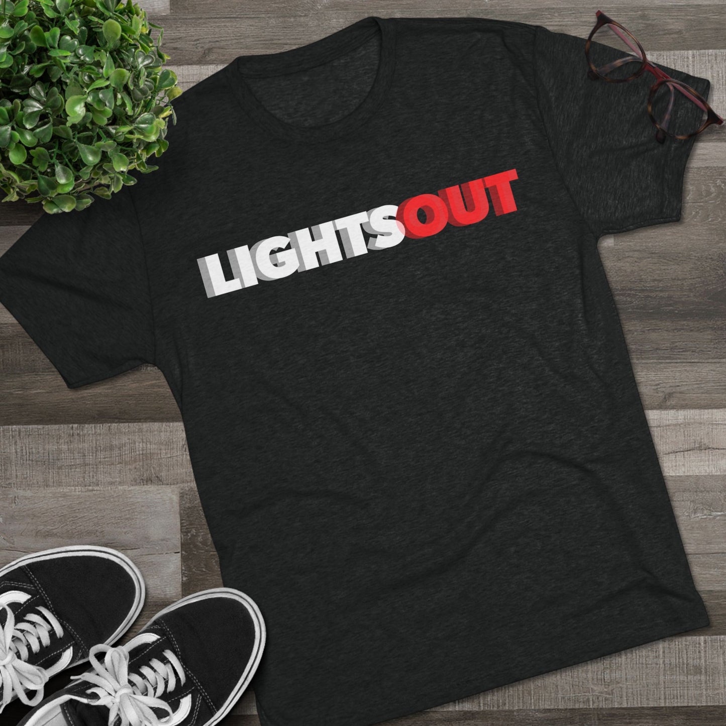 Lights Out Crew Tee (Seeing Double) — Retro Bold Logo T-Shirt