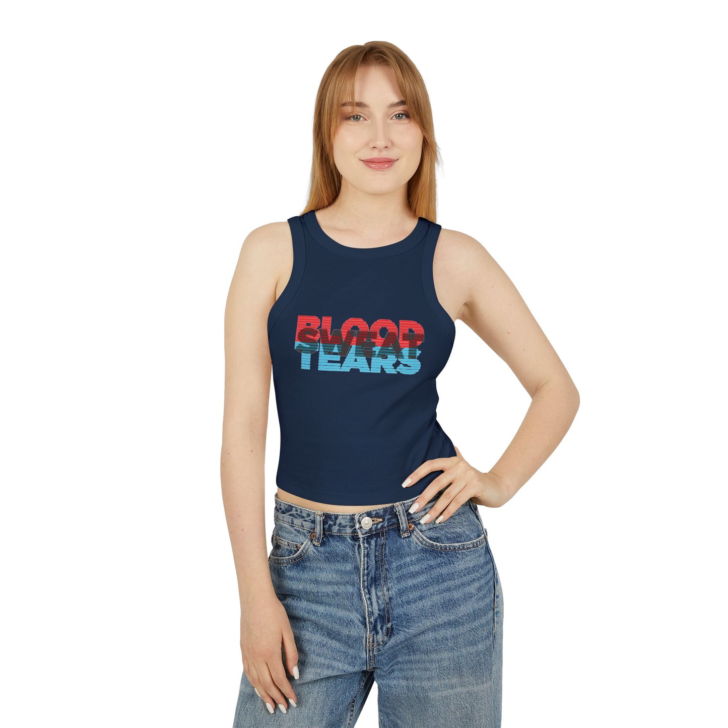 Blood Sweat & Tears Racer Tank Top — Retro Drip Graphic Crop Tank