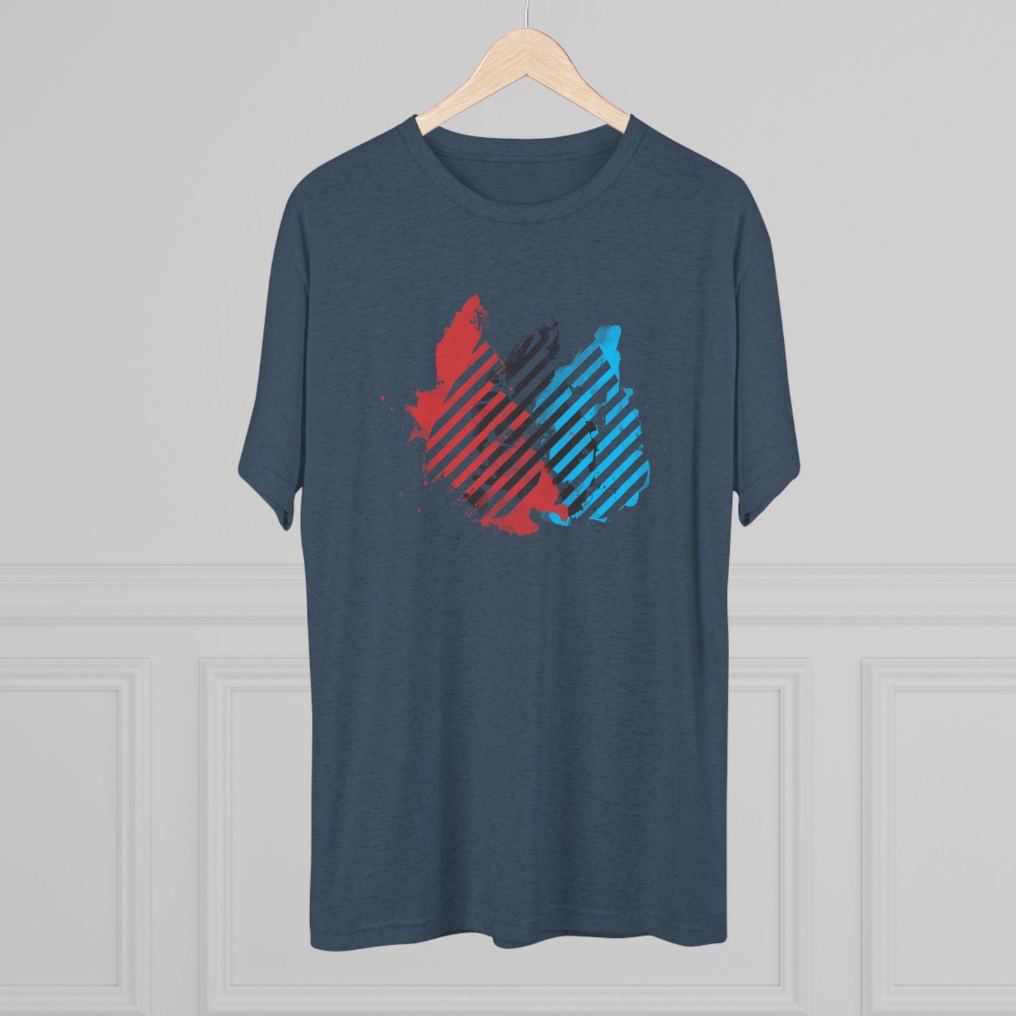 Butterfly Split Fade Blood, Sweat, & Tears Graphic Tee — Red Black & Blue Striped Design