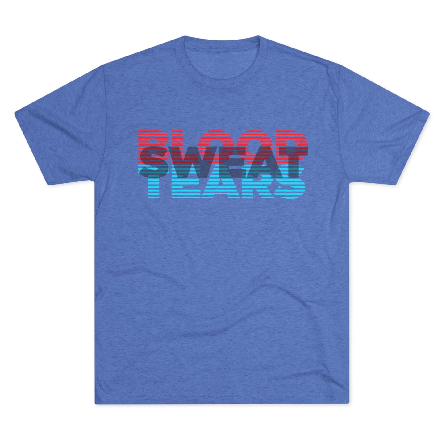 Blood Sweat & Tears Graphic Tee — Retro Red & Blue Striped Band Shirt