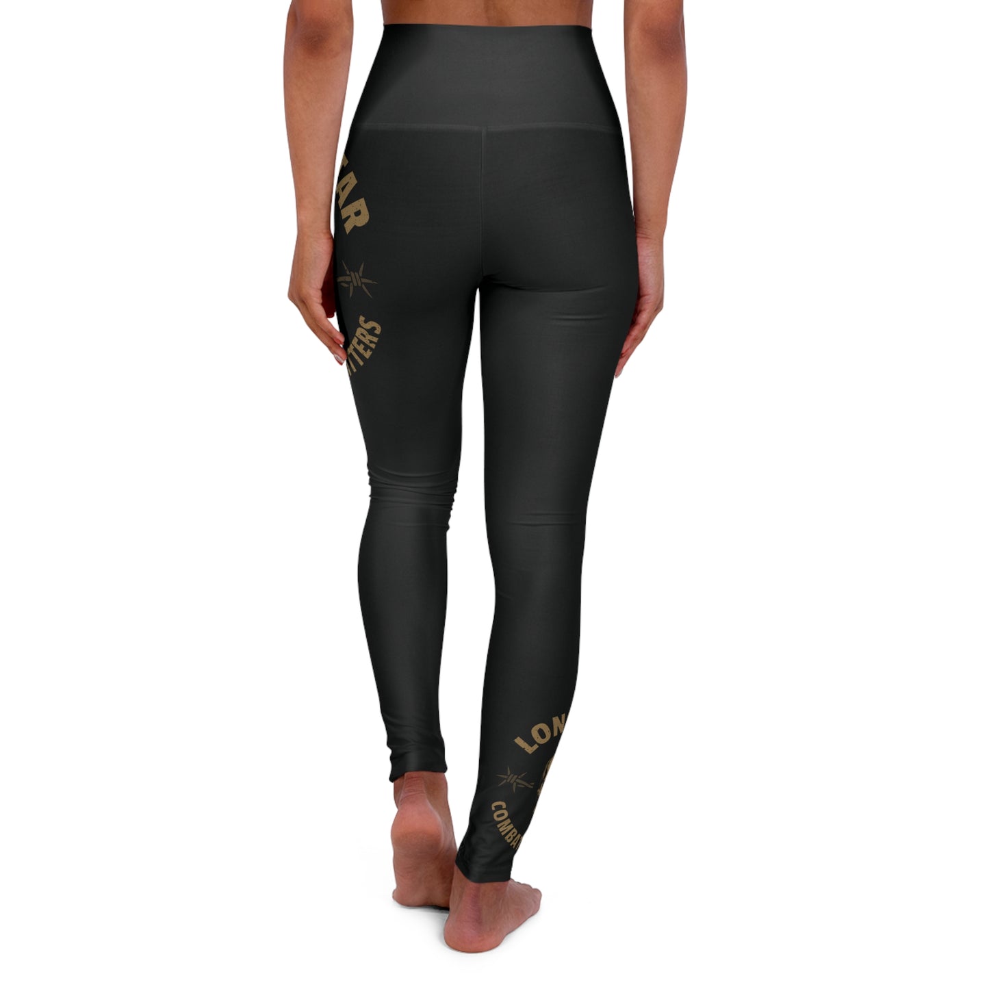 High-Waist Yoga Leggings — Black Gold 'Lone Star Combat' Athletic Tights