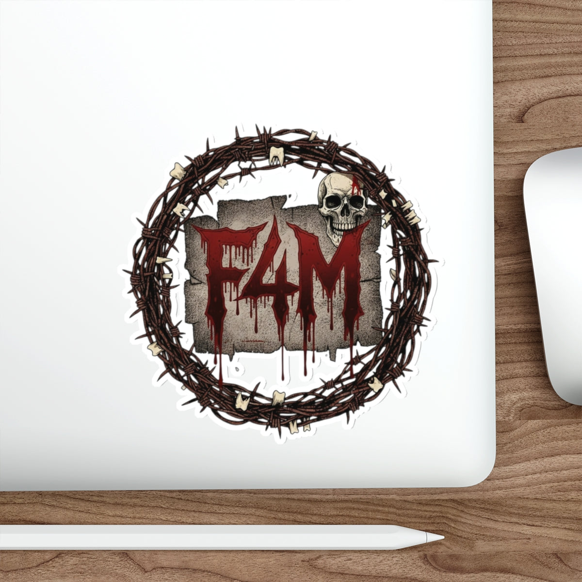 F4M Horror Skull Die-Cut Sticker — Gothic Crown of Thorns Band/Skater Decal