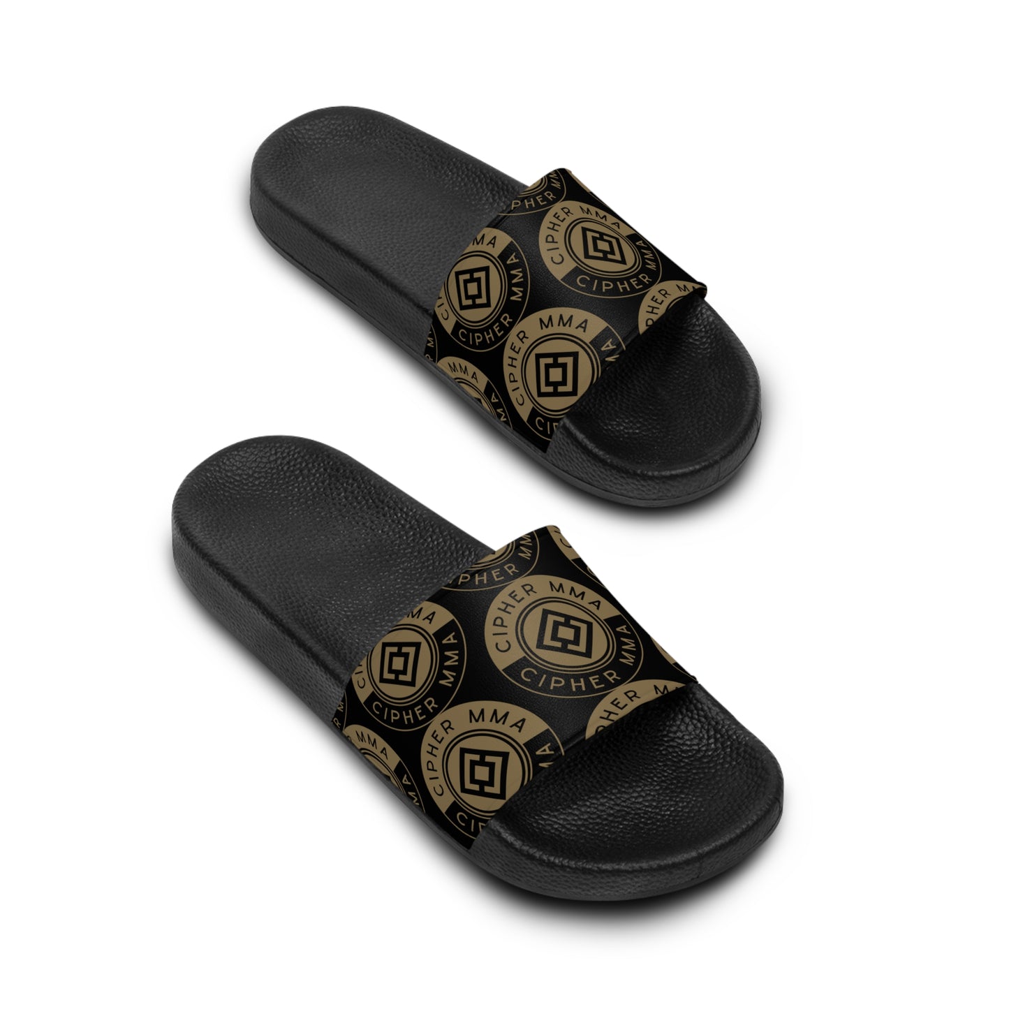 Cipher MMA Logo Slide Sandals — Men's Black Athletic Pool & Gym Slides