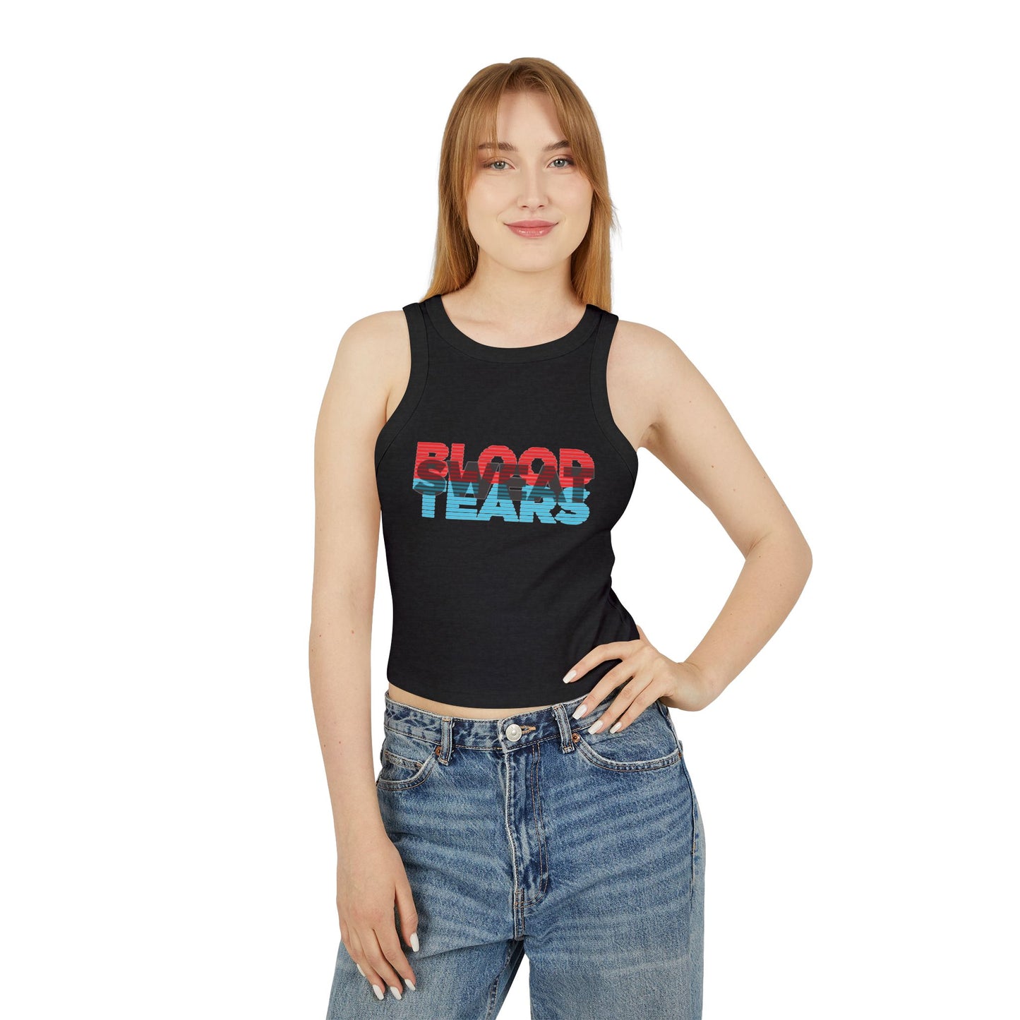 Blood Sweat & Tears Racer Tank Top — Retro Drip Graphic Crop Tank