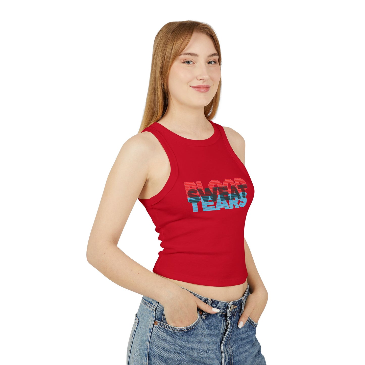 Blood Sweat & Tears Racer Tank Top — Retro Drip Graphic Crop Tank