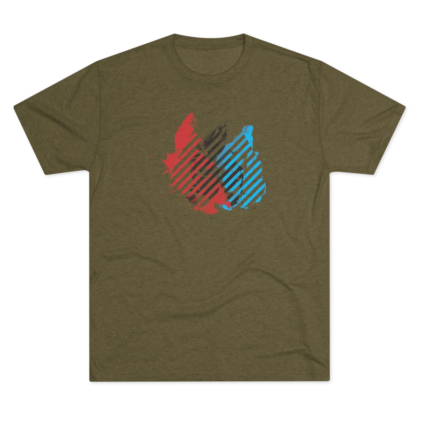 Butterfly Split Fade Blood, Sweat, & Tears Graphic Tee — Red Black & Blue Striped Design