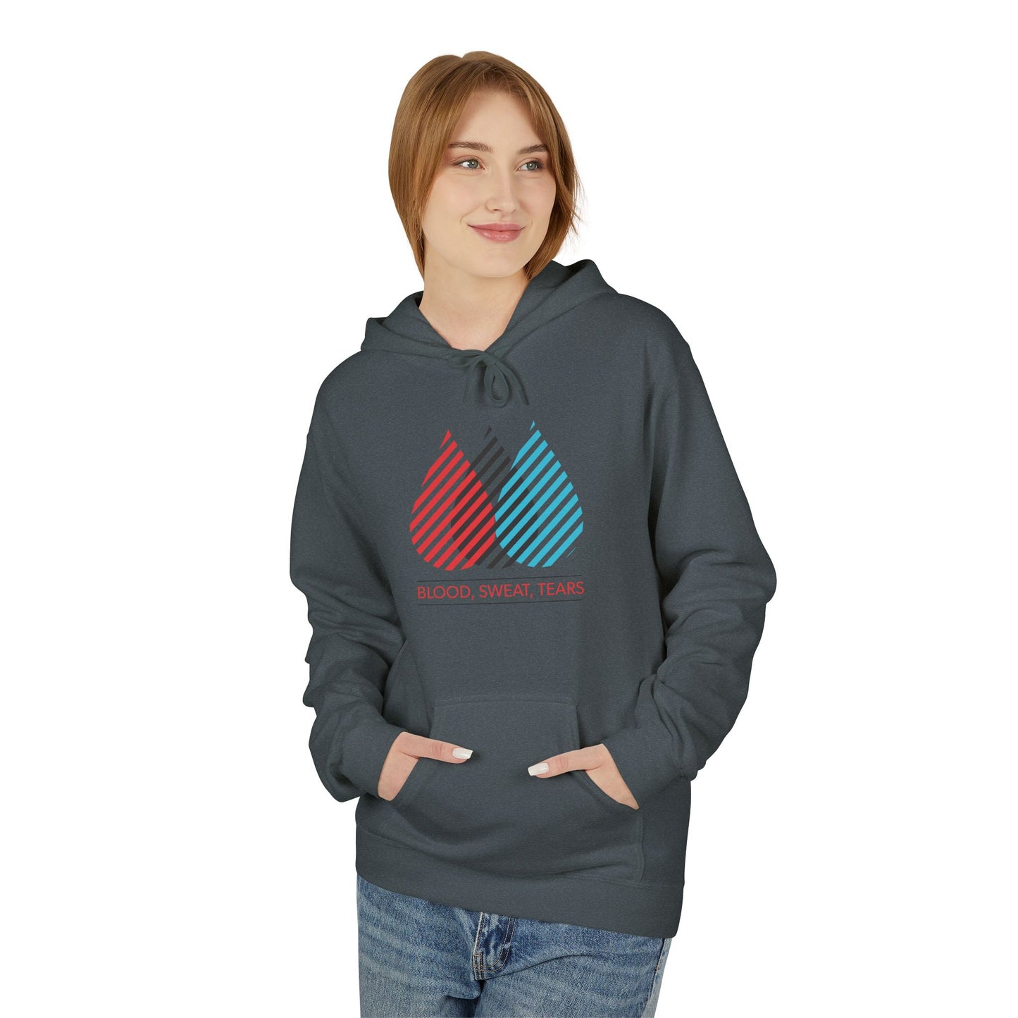 Blood Sweat Tears Graphic Hoodie — Retro Striped Droplet Design