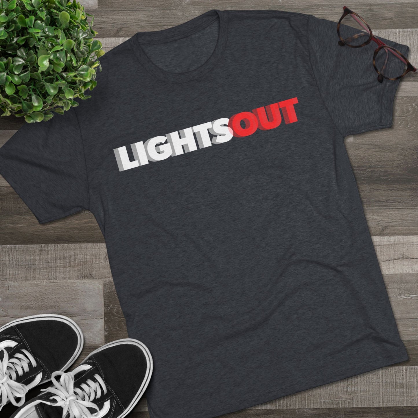 Lights Out Crew Tee (Seeing Double) — Retro Bold Logo T-Shirt