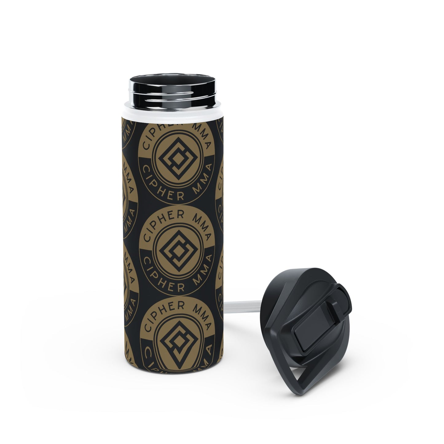 Cipher MMA Stainless Steel Water Bottle — Insulated Sports Bottle with Logo Pattern