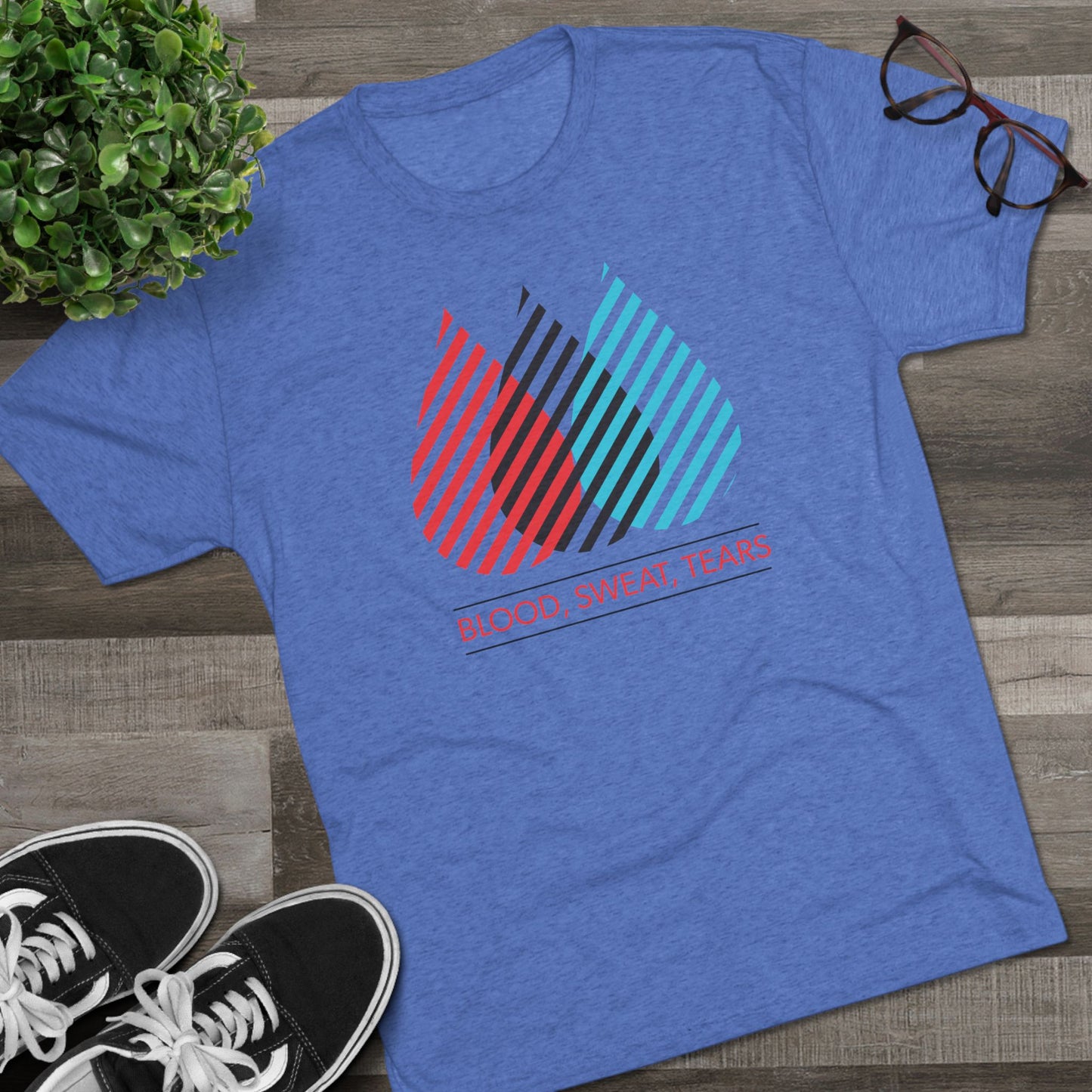 Blood, Sweat, Tears Crew Tee — Retro Striped Drops Graphic T-Shirt