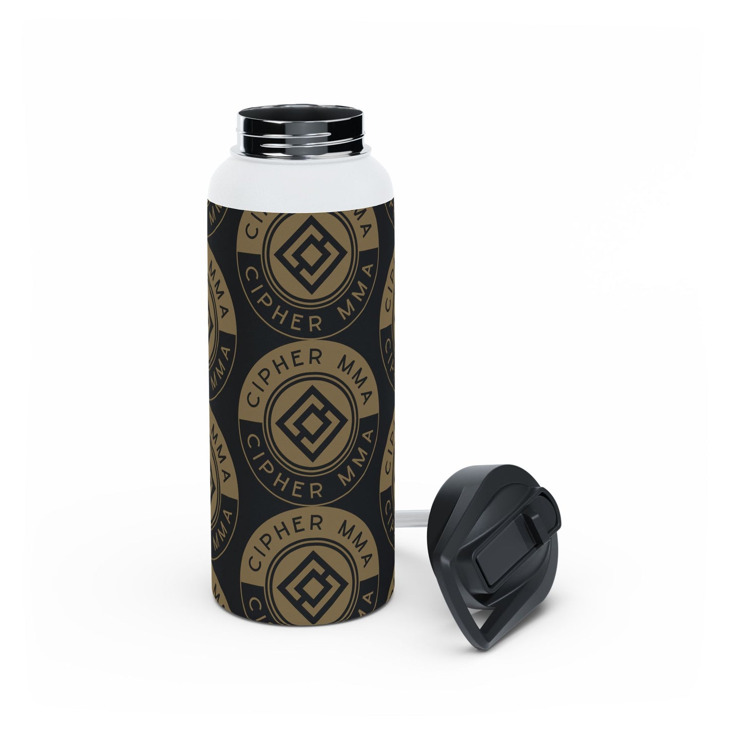 Cipher MMA Stainless Steel Water Bottle — Insulated Sports Bottle with Logo Pattern