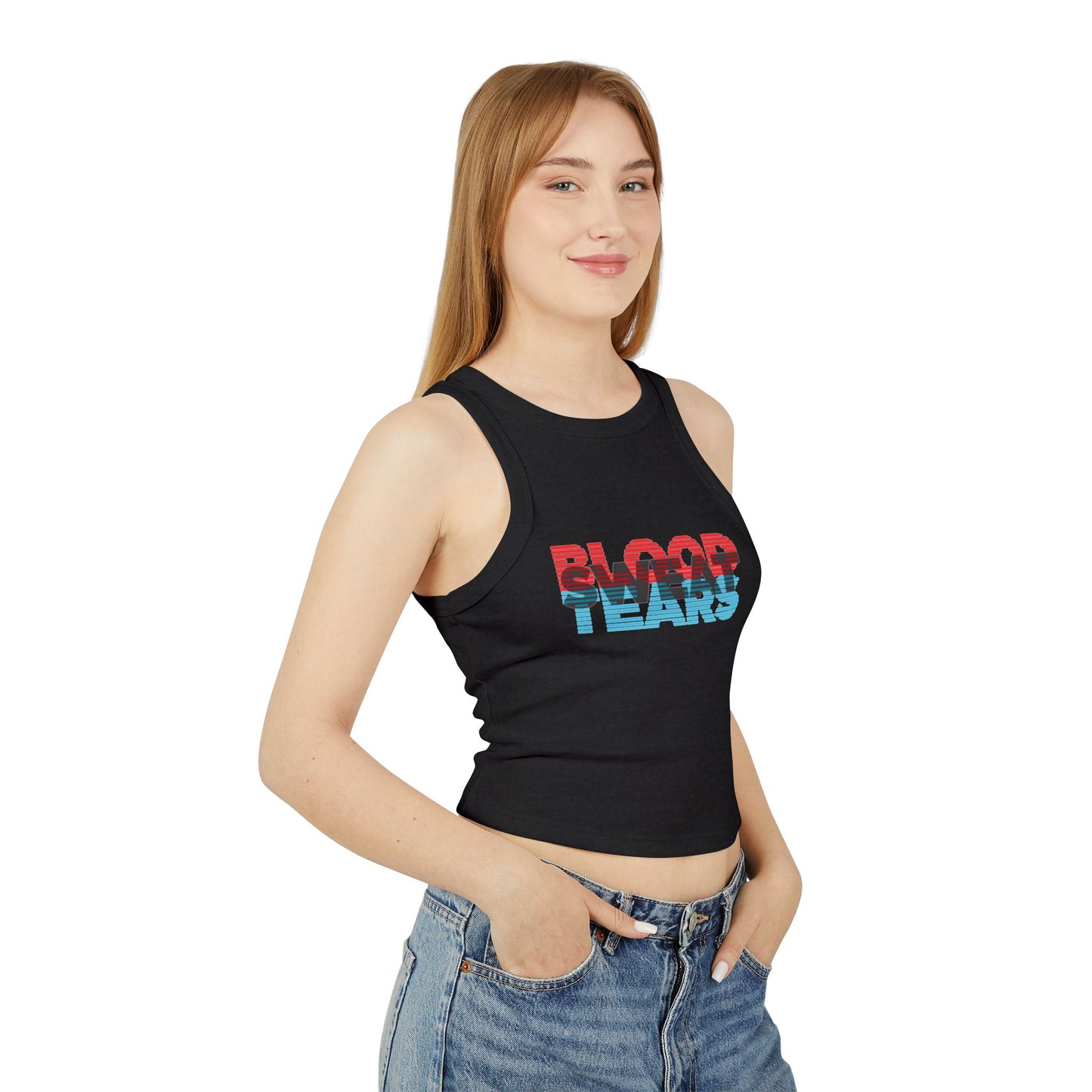 Blood Sweat & Tears Racer Tank Top — Retro Drip Graphic Crop Tank