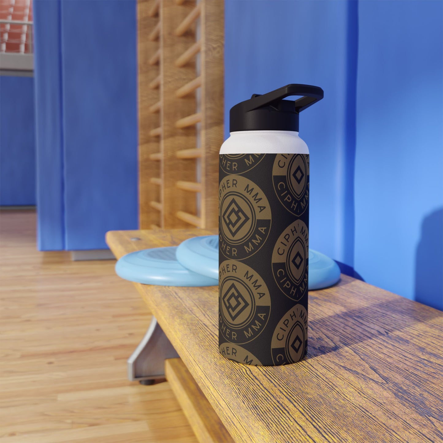 Cipher MMA Stainless Steel Water Bottle — Insulated Sports Bottle with Logo Pattern